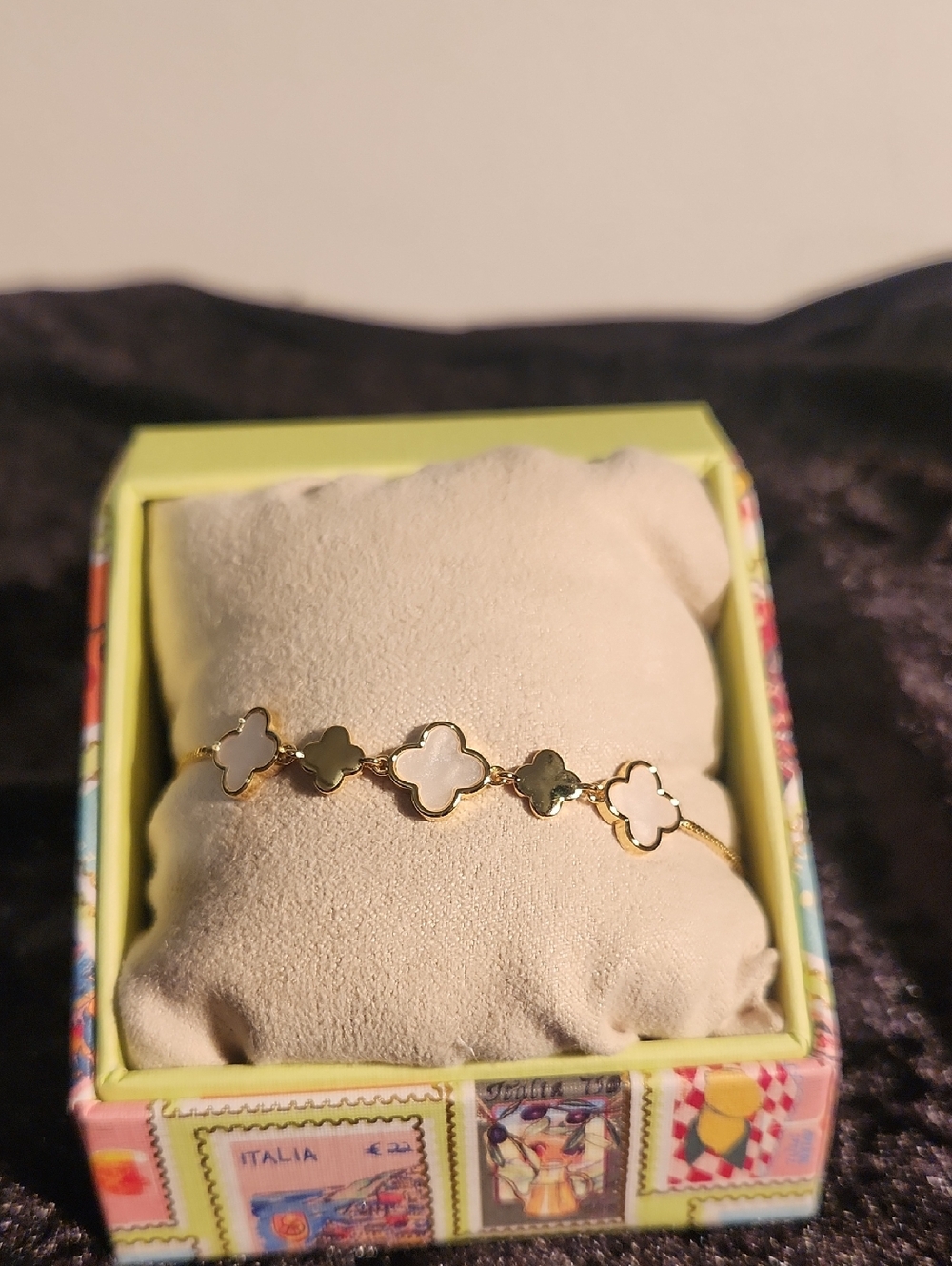 Gold Clover Link Bracelet with White Mother-of-Pearl Accents